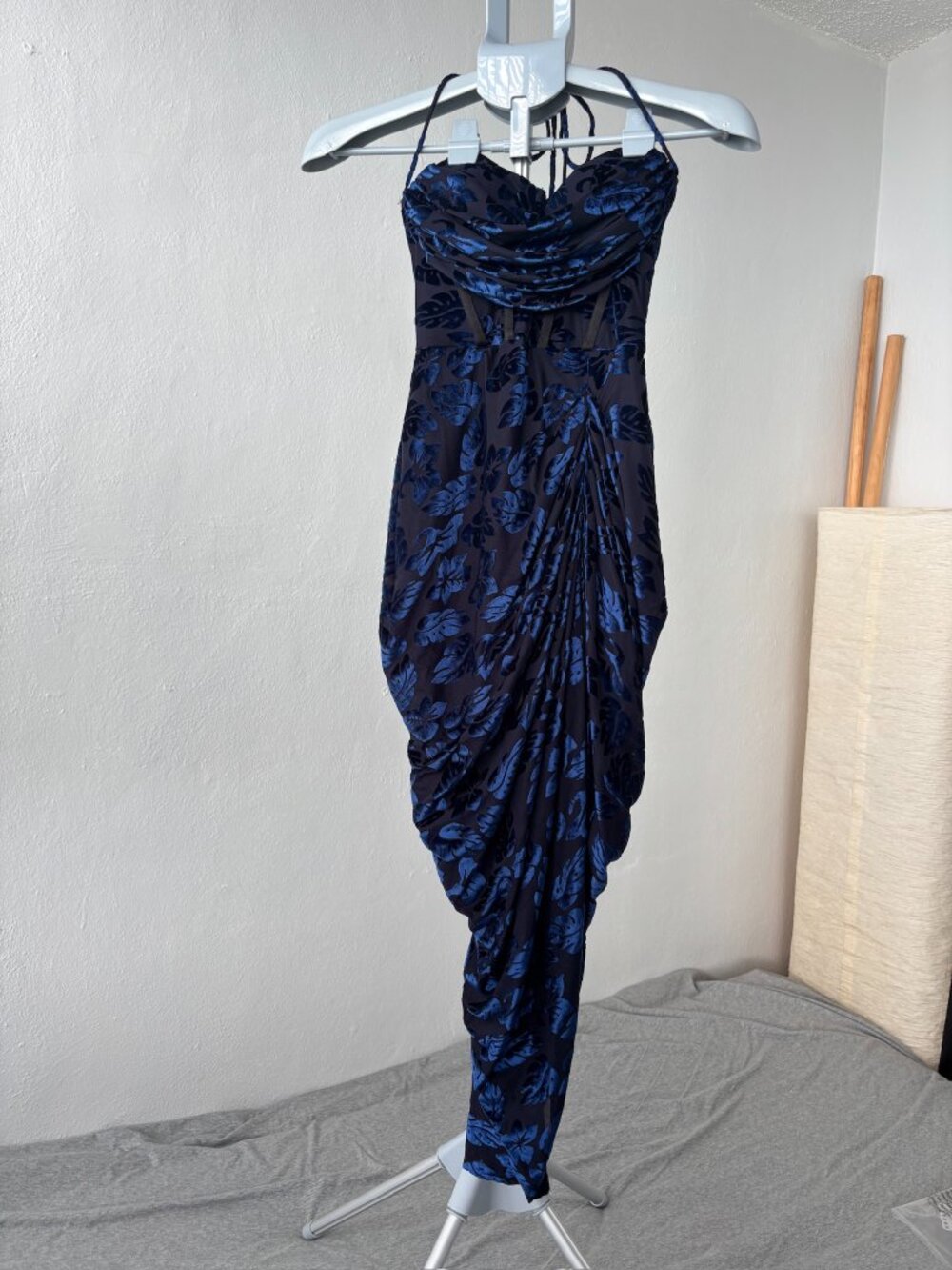 Fashion Nova Honolulu Evenings Velvet Burnout Corset Halter Midi Dress S